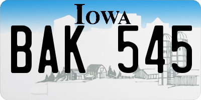 IA license plate BAK545