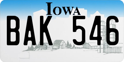 IA license plate BAK546