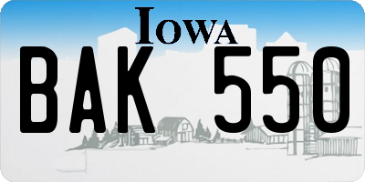 IA license plate BAK550