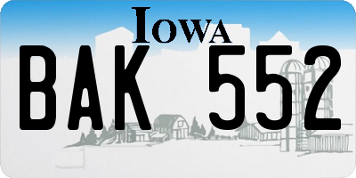 IA license plate BAK552