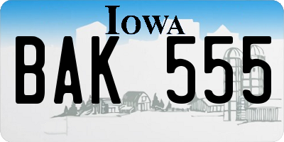 IA license plate BAK555