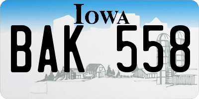 IA license plate BAK558