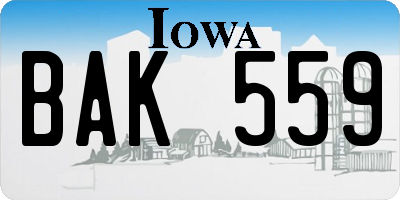 IA license plate BAK559