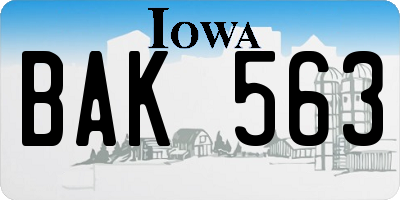 IA license plate BAK563