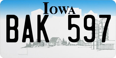 IA license plate BAK597