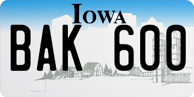 IA license plate BAK600