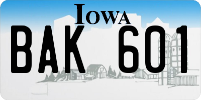 IA license plate BAK601