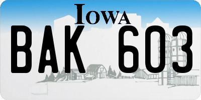 IA license plate BAK603