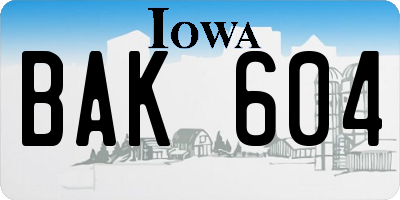 IA license plate BAK604