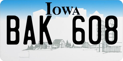 IA license plate BAK608