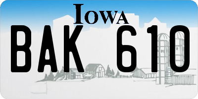 IA license plate BAK610