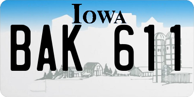 IA license plate BAK611