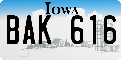 IA license plate BAK616