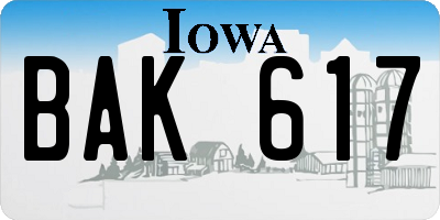 IA license plate BAK617