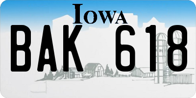 IA license plate BAK618