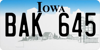 IA license plate BAK645