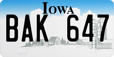 IA license plate BAK647
