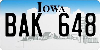 IA license plate BAK648