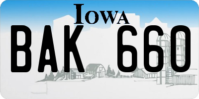 IA license plate BAK660