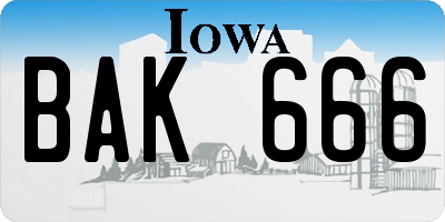 IA license plate BAK666