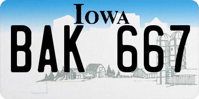 IA license plate BAK667