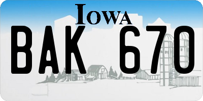 IA license plate BAK670