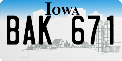 IA license plate BAK671