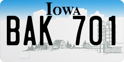 IA license plate BAK701