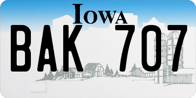 IA license plate BAK707