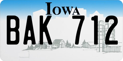 IA license plate BAK712