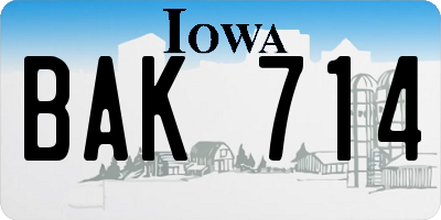 IA license plate BAK714