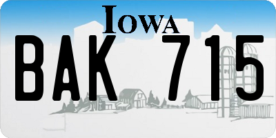 IA license plate BAK715
