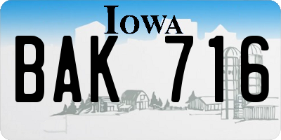IA license plate BAK716