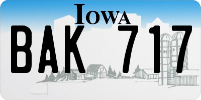 IA license plate BAK717