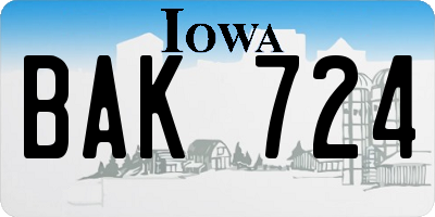 IA license plate BAK724