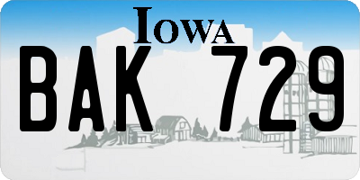 IA license plate BAK729