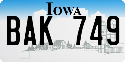 IA license plate BAK749