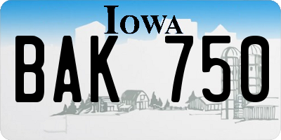 IA license plate BAK750