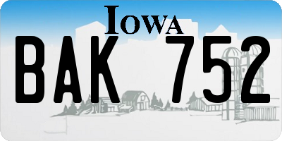 IA license plate BAK752