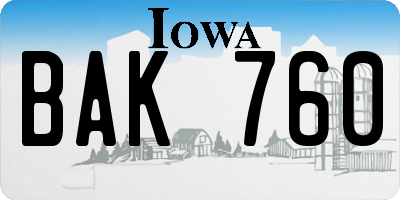 IA license plate BAK760