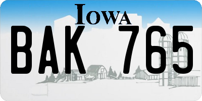 IA license plate BAK765
