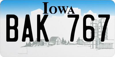 IA license plate BAK767