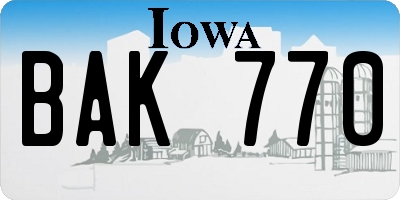 IA license plate BAK770