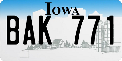 IA license plate BAK771