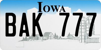 IA license plate BAK777