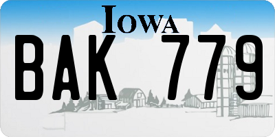 IA license plate BAK779