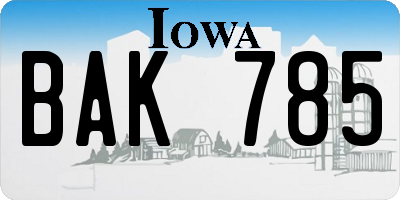 IA license plate BAK785