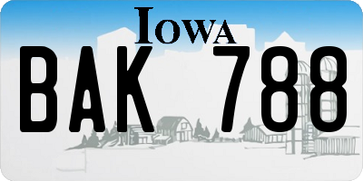 IA license plate BAK788