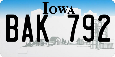 IA license plate BAK792