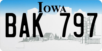 IA license plate BAK797